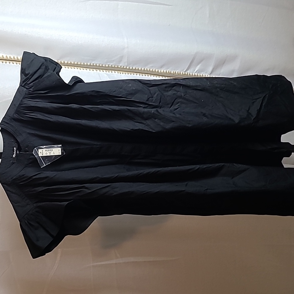 Madewell Flutter Sleeve Button-Front Mini Dress in Poplin Jet Black - XS - NWT - Picture 3 of 5